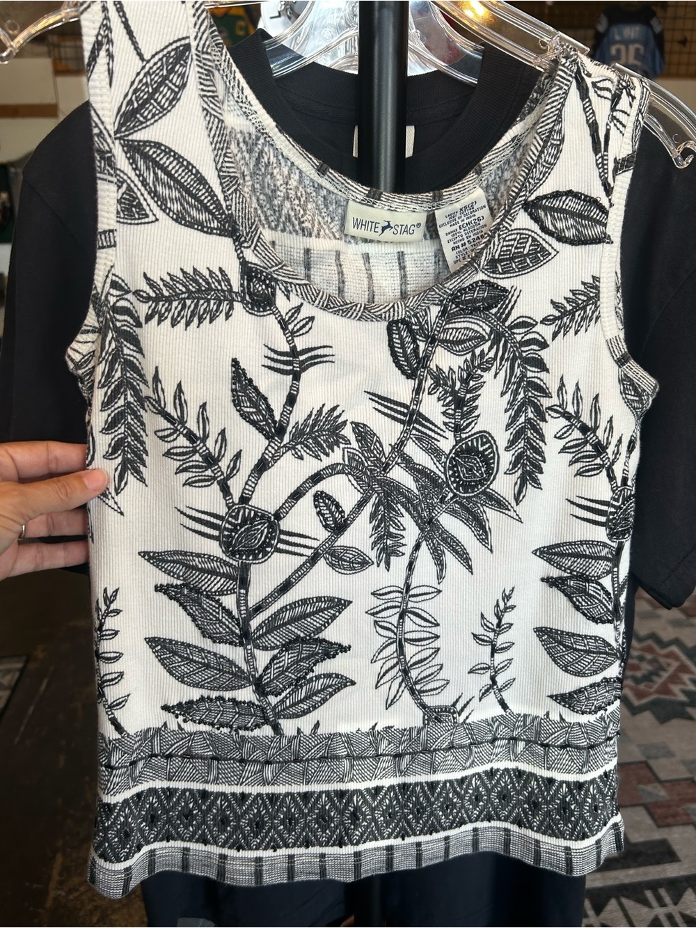 Vintage Cotton White Stag Beaded Beach Botanical Tank Top